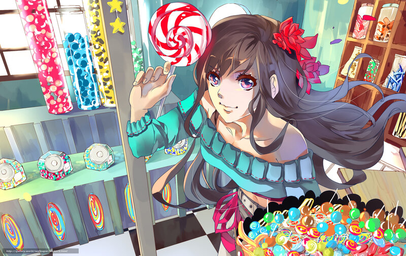Anime Girl with Lollipop — Blue, Playful, Afternoon, Digital Art