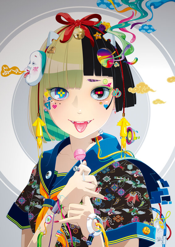 Anime Girl with Lollipop — Blue, Playful, Digital Art
