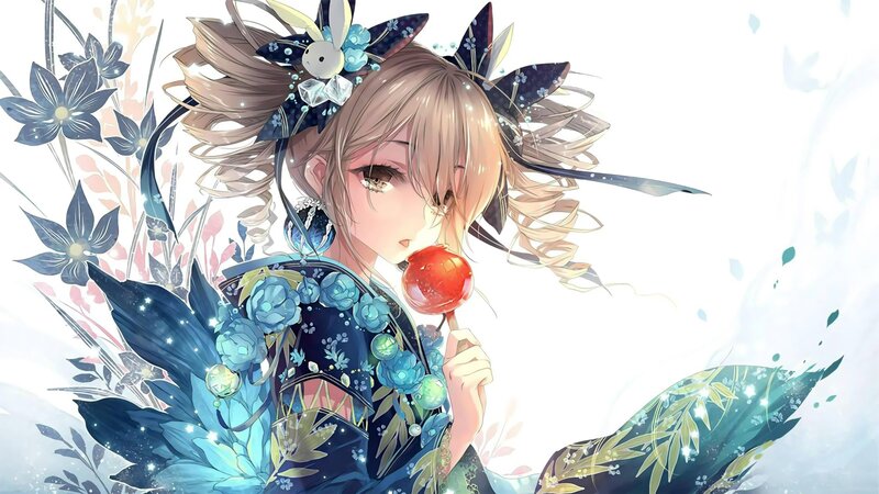 Anime Girl with Lollipop — Blue, Serene