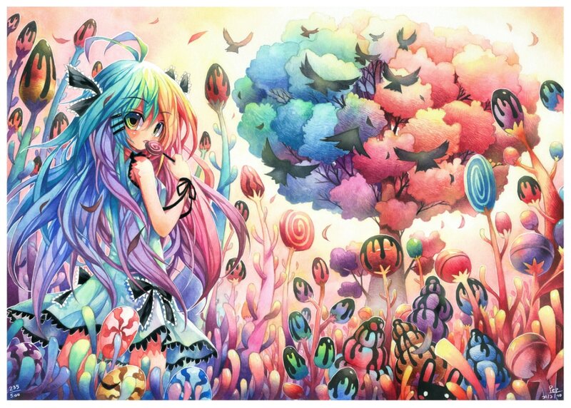 Anime Girl with Lollipop — Blue, Whimsical