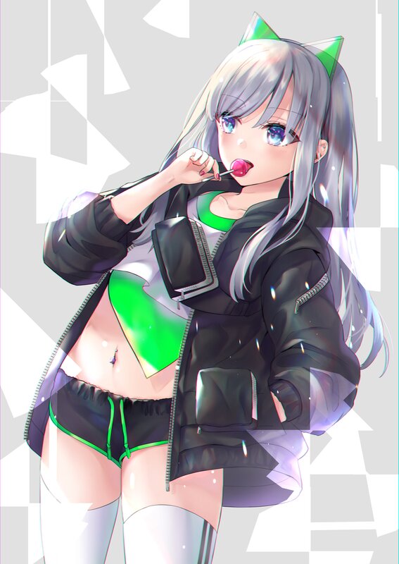 Anime Girl with Lollipop — Gray