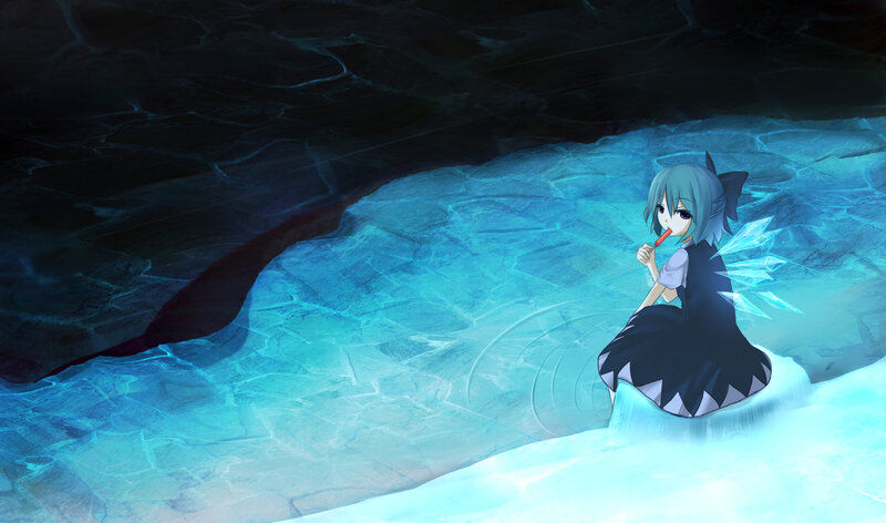 anime girl with lollipop in cave