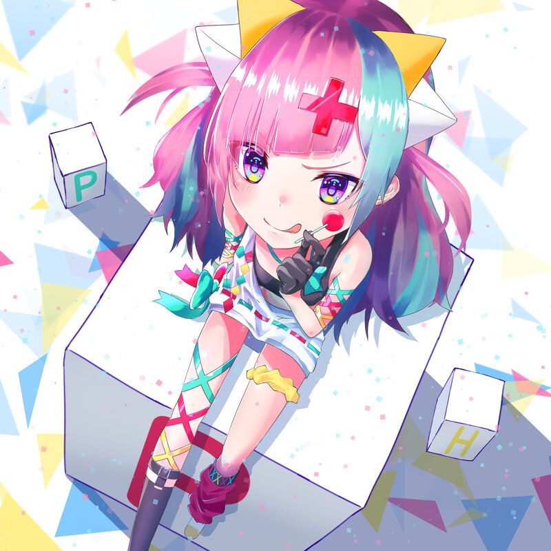 Anime Girl with Lollipop — Pink, Playful, Digital Art, Cubes