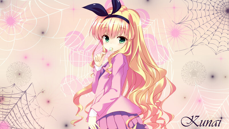 Anime Girl with Lollipop — Pink, Playful, Spiderwebs