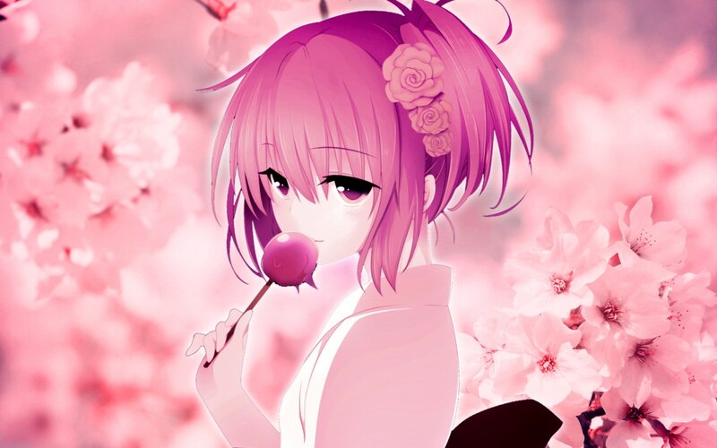 Anime Girl with Lollipop — Pink, Serene, Spring