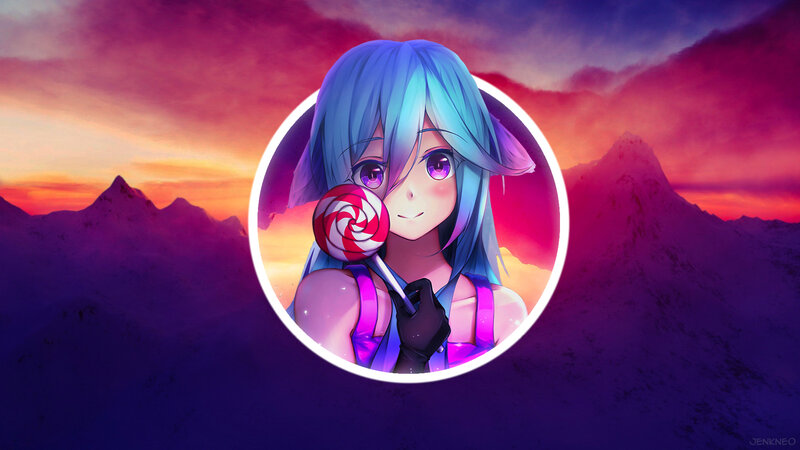 Anime Girl with Lollipop — Purple, Dramatic, Sunset