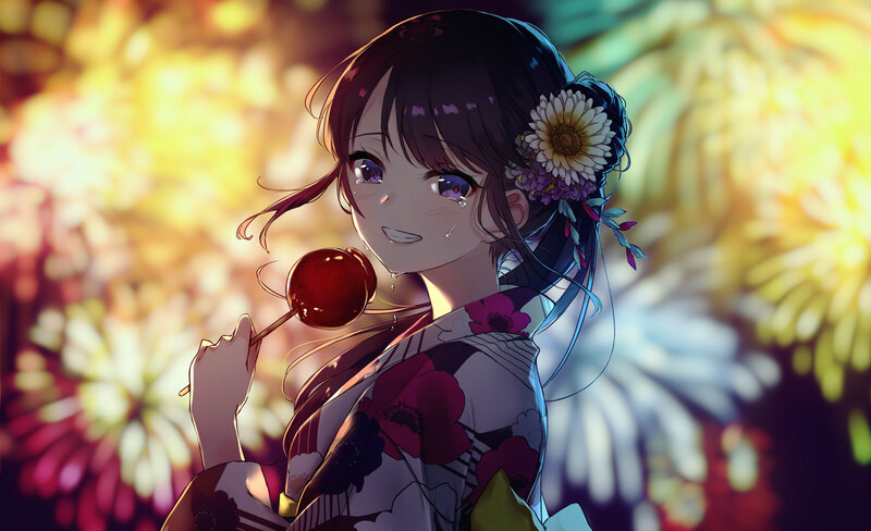 Anime Girl with Lollipop — Purple, Festive, Night