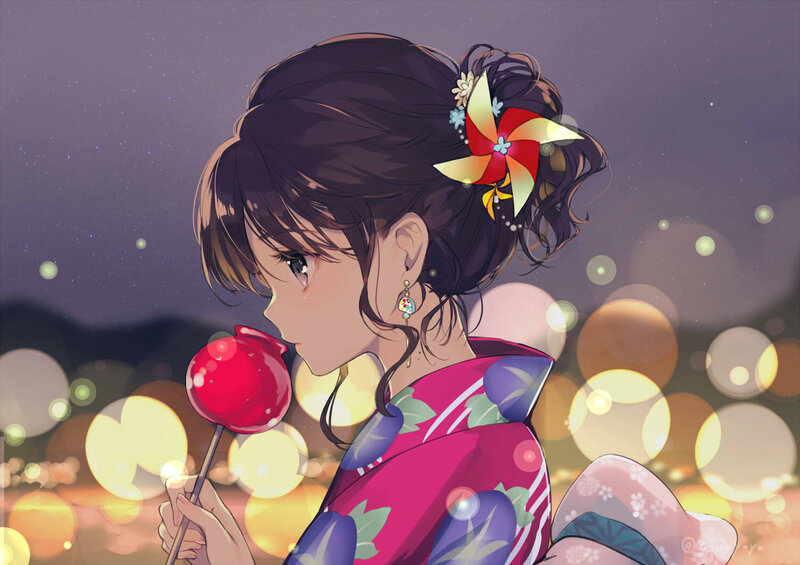 Anime Girl with Lollipop — Purple, Serene, Night