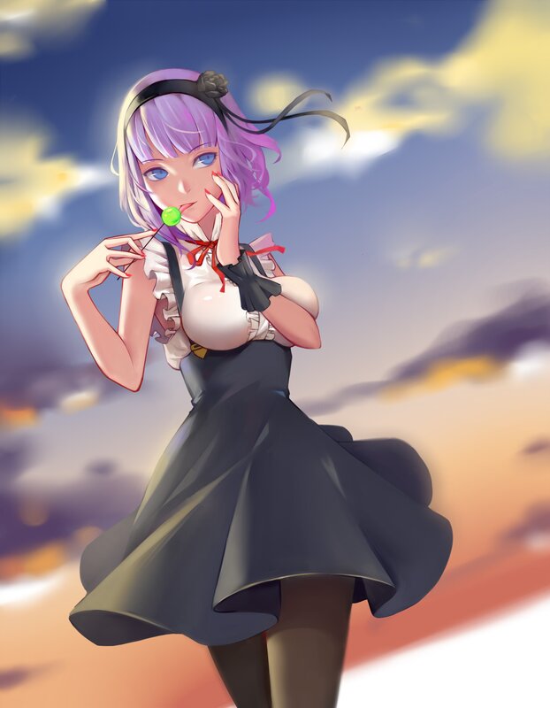 Anime Girl with Lollipop — Purple, Serene, Sunset
