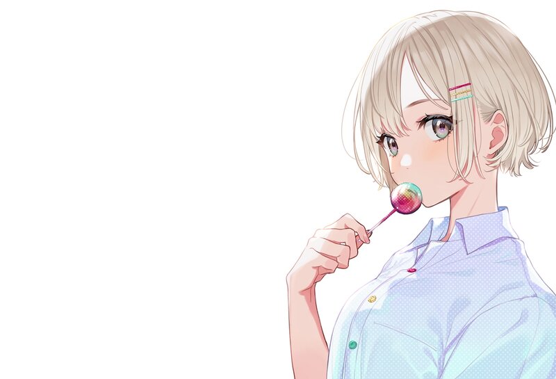 Anime Girl with Lollipop — White, Calm, Short Hair