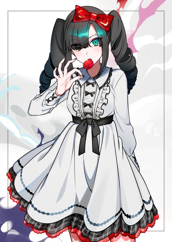 Anime Girl with Lollipop — White, Playful, Pigtails