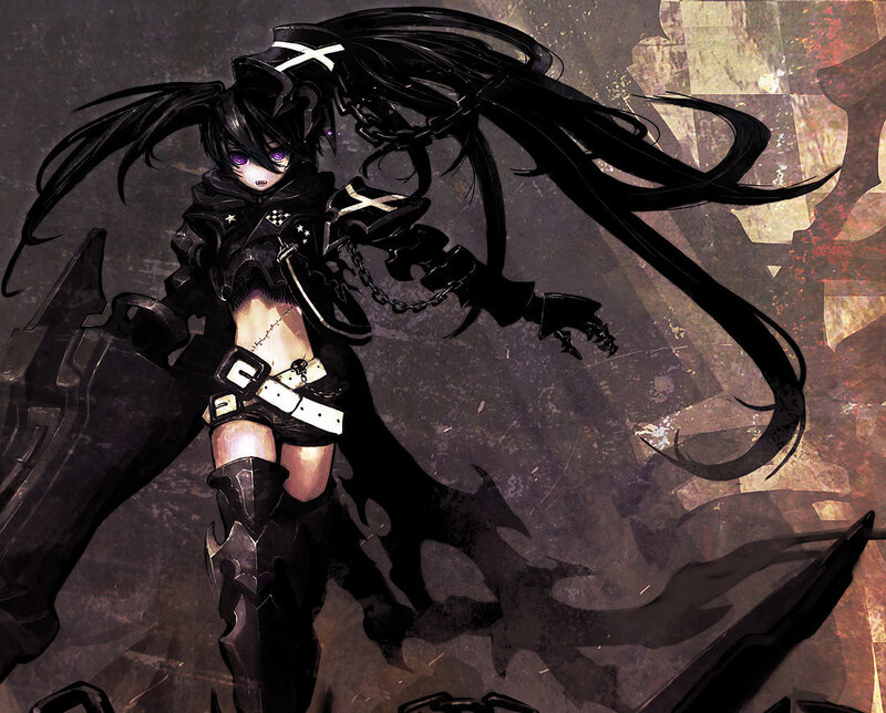 Anime Girl with Long Black Hair — Dramatic, Digital Art, Long Black Hair, Black Outfit, Purple Eyes