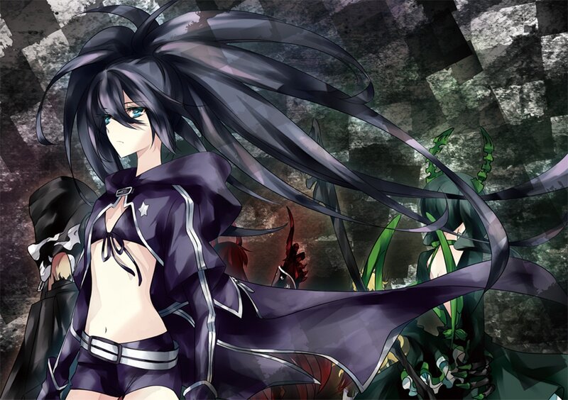 Anime Girl with Long Black Hair — Dramatic, Green Monster