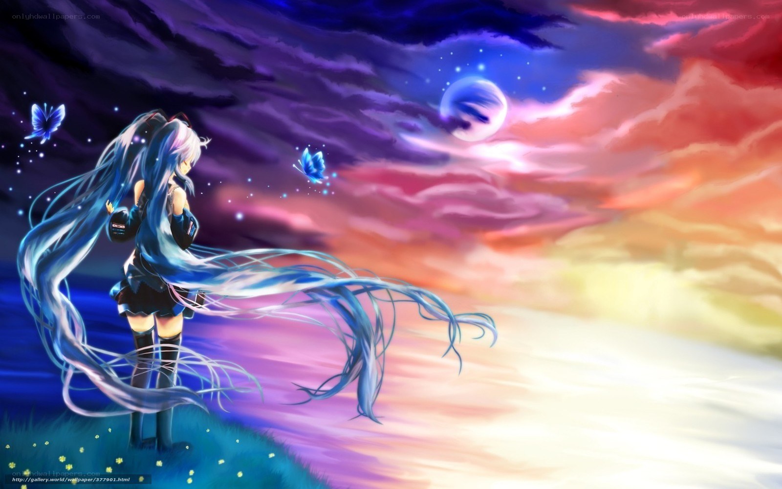 Anime girl with long blue hair