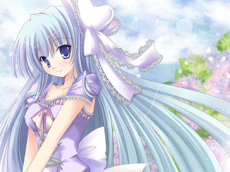anime girl with long blue hair