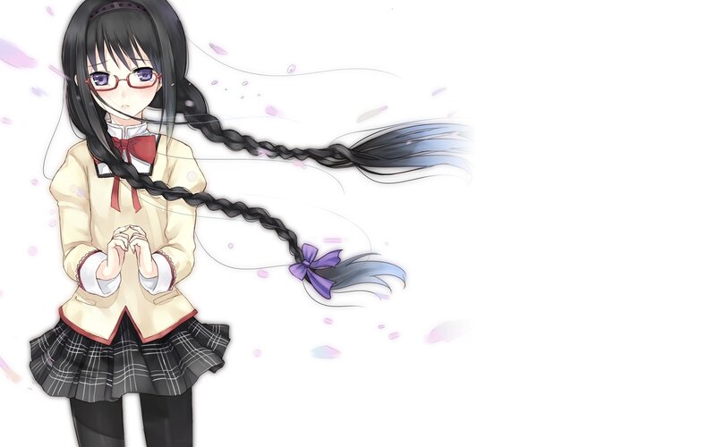 Anime Girl with Long Braid — White