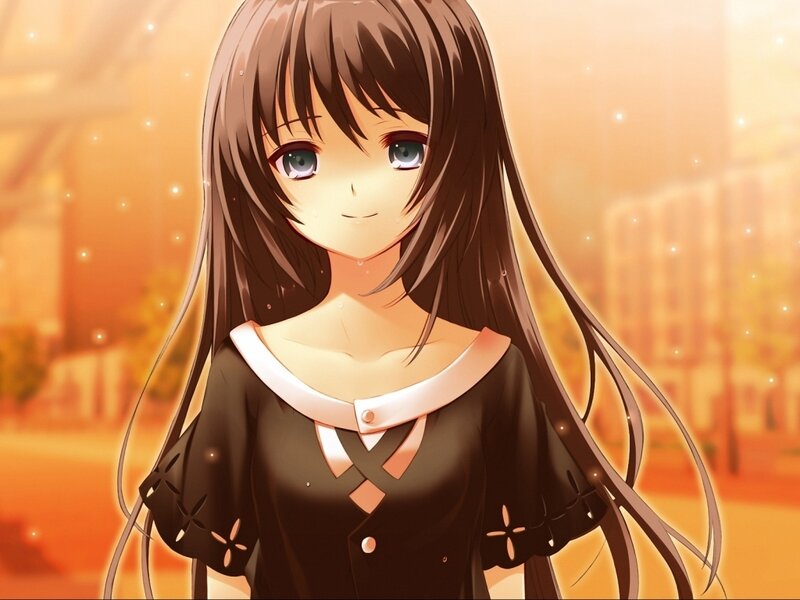 Anime Girl with Long Brown Hair — Serene
