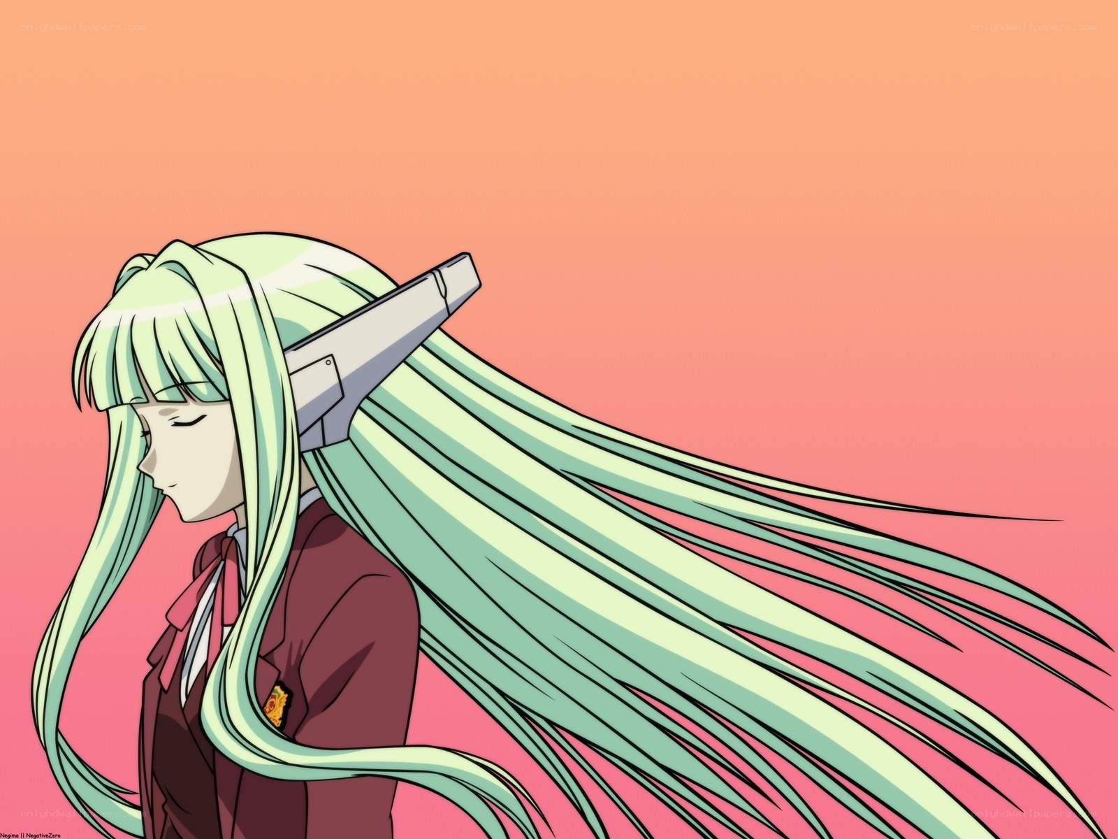anime girl with long green hair