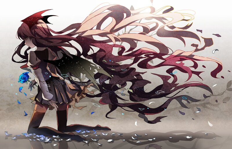 Anime girl with long hair and blue rose