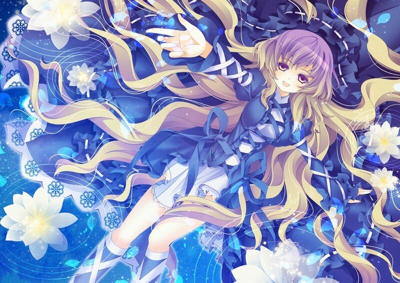 Anime girl with long hair and flowers