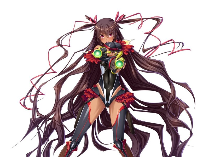 anime girl with long hair and guns