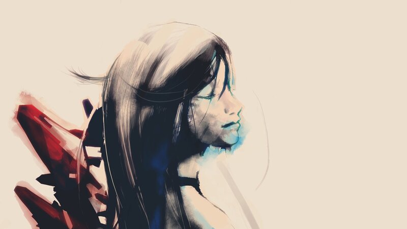 Anime Girl with Long Hair — Beige, Serene, Digital Art