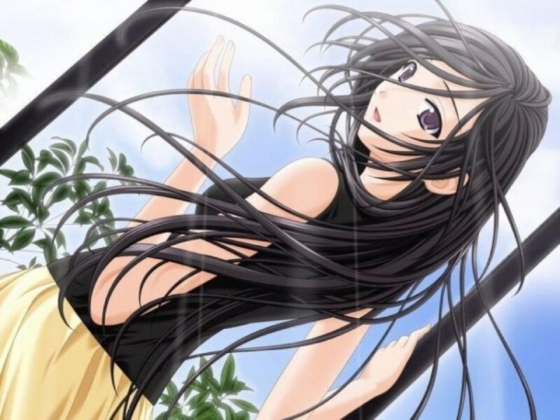 Anime Girl with Long Hair — Black, Calm, Afternoon