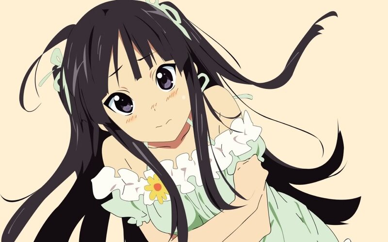 Anime Girl with Long Hair — Black, Calm, Flower Dress
