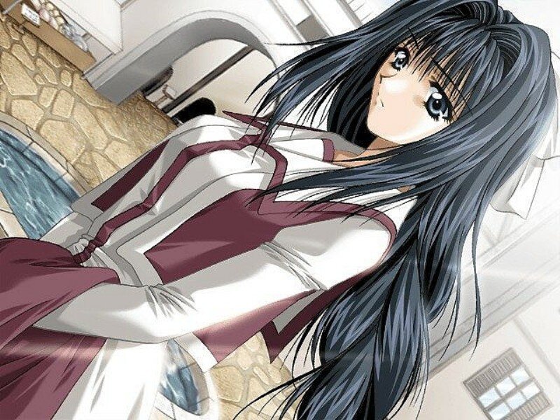 Anime Girl with Long Hair — Black, Calm, Manga