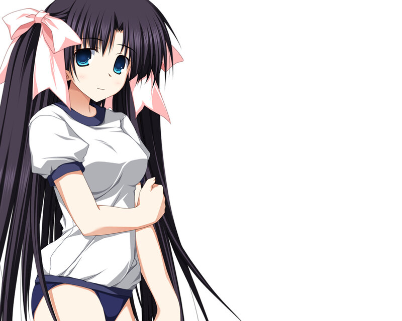 Anime Girl with Long Hair — Black, Calm, Pink Bow