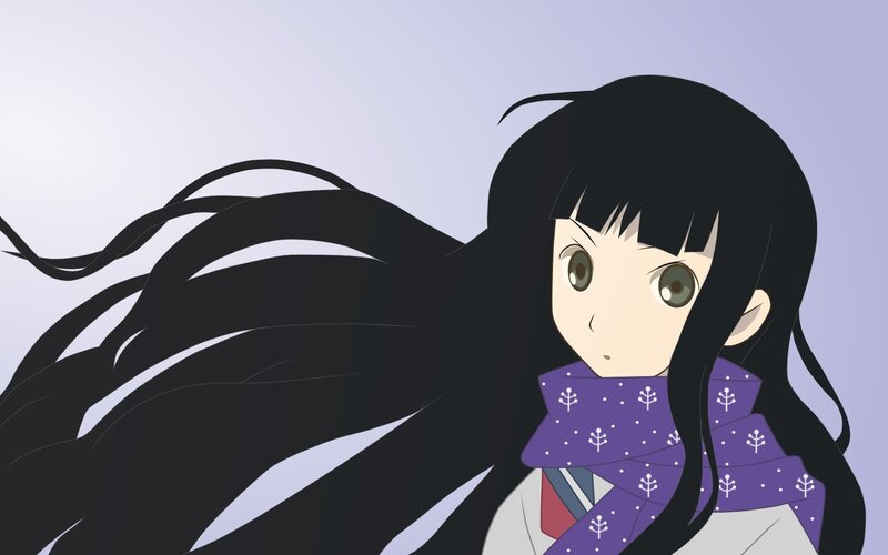 Anime Girl with Long Hair — Black, Calm, Scarf