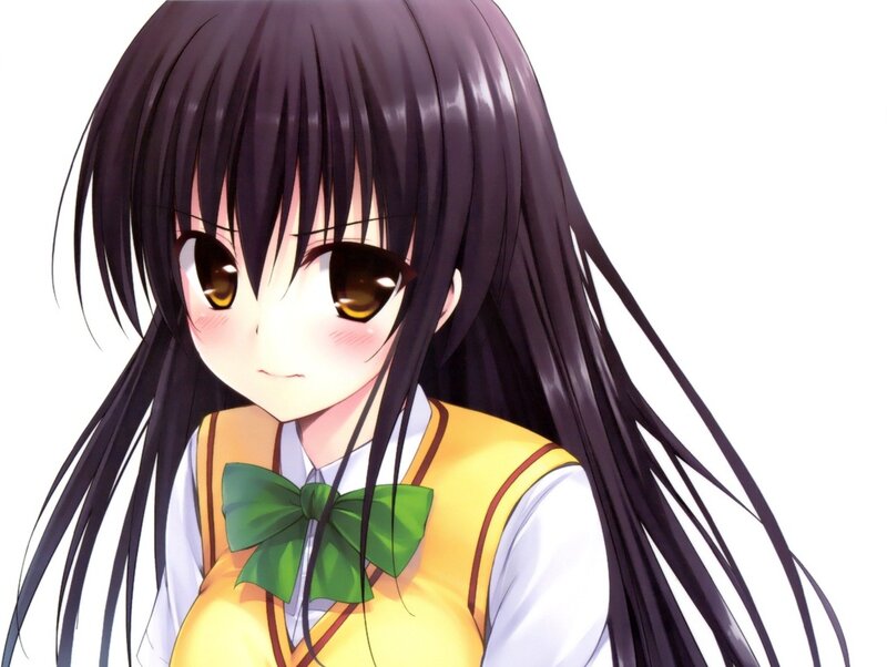 Anime Girl with Long Hair — Black, Calm, School Uniform
