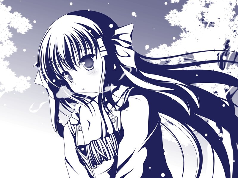 Anime Girl with Long Hair — Black, Calm, Spring