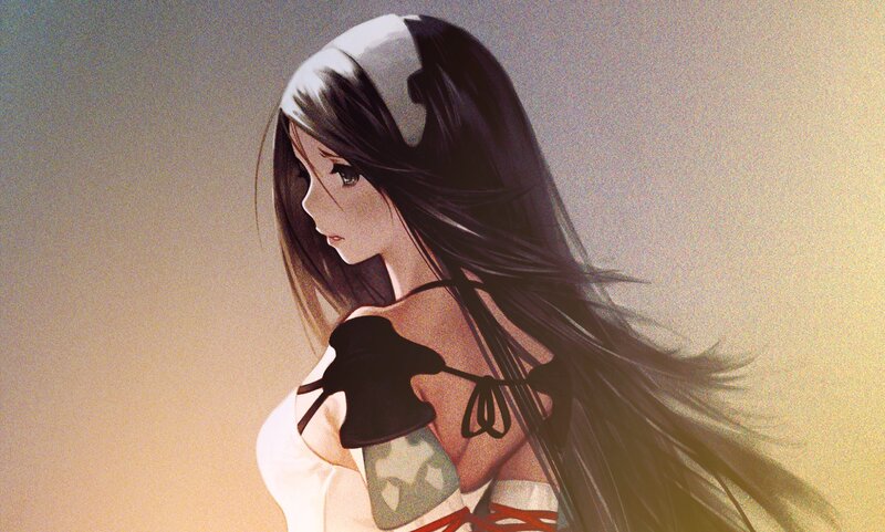 Anime Girl with Long Hair — Black, Calm, Sunset