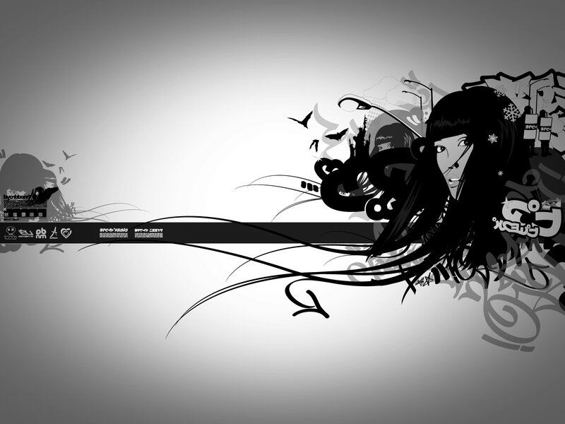 Anime Girl with Long Hair — Black, Dark, Digital Art