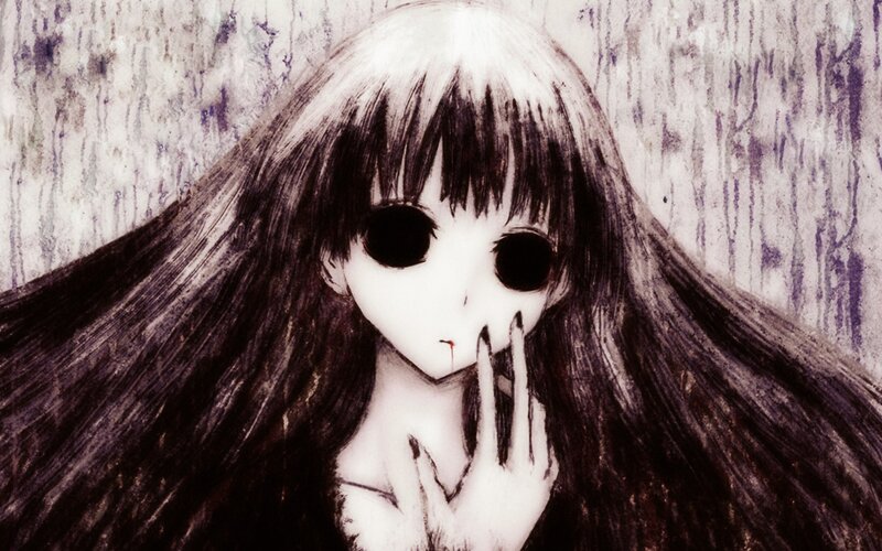 Anime Girl with Long Hair — Black, Dark, Manga