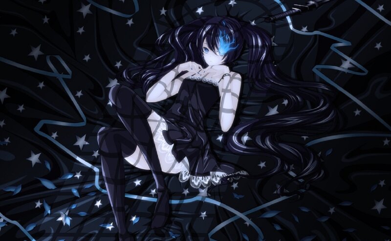 Anime Girl with Long Hair — Black, Dark, Night