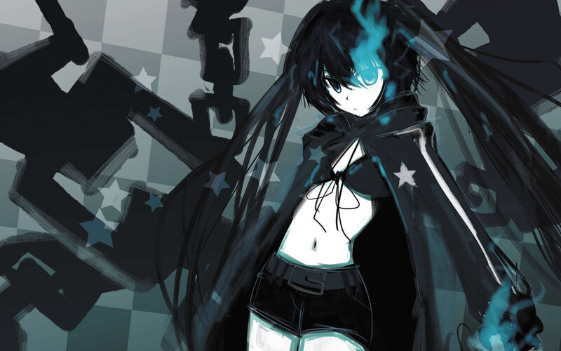 Anime Girl with Long Hair — Black, Dramatic, Digital Art, Cape