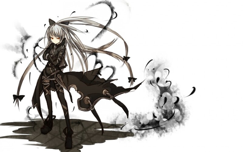 Anime Girl with Long Hair — Black, Dramatic, Digital Art, Cat Ears
