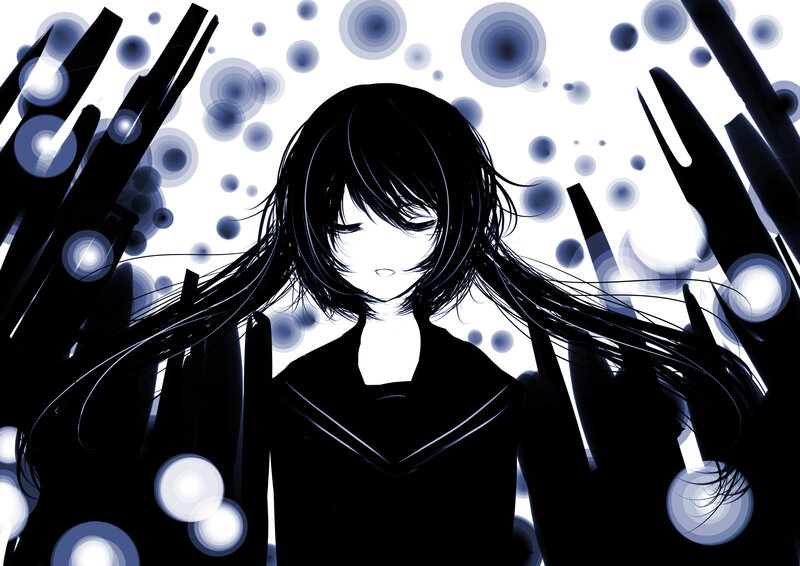 Anime Girl with Long Hair — Black, Dramatic, Digital Art, Long Hair, Sailor Uniform