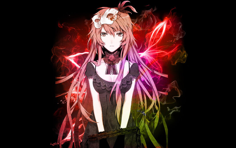 Anime Girl with Long Hair — Black, Dramatic, Digital Art, Mask