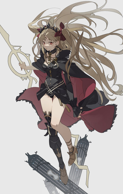 Anime Girl with Long Hair — Black, Dramatic, Digital Art, Sword, Cape