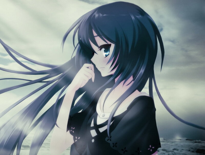 Anime Girl with Long Hair — Black, Dramatic, Eye