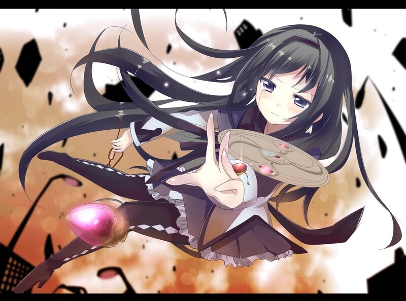 Anime Girl with Long Hair — Black, Dramatic, Long Black Hair, Magic Shield
