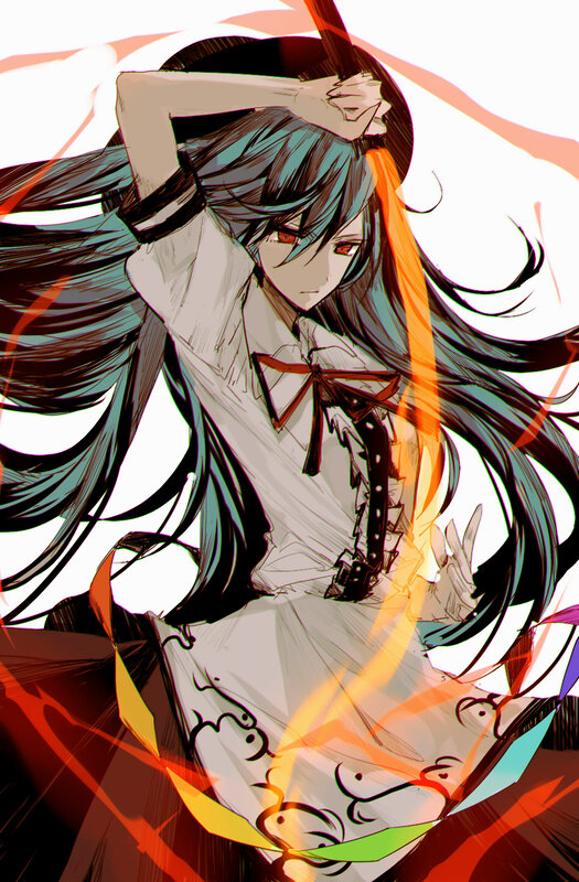 Anime Girl with Long Hair — Black, Dramatic, Manga, Sword, Fire