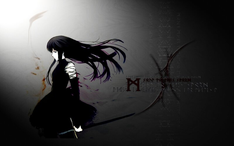 Anime Girl with Long Hair — Black, Dramatic, Manga, Sword, Long Hair