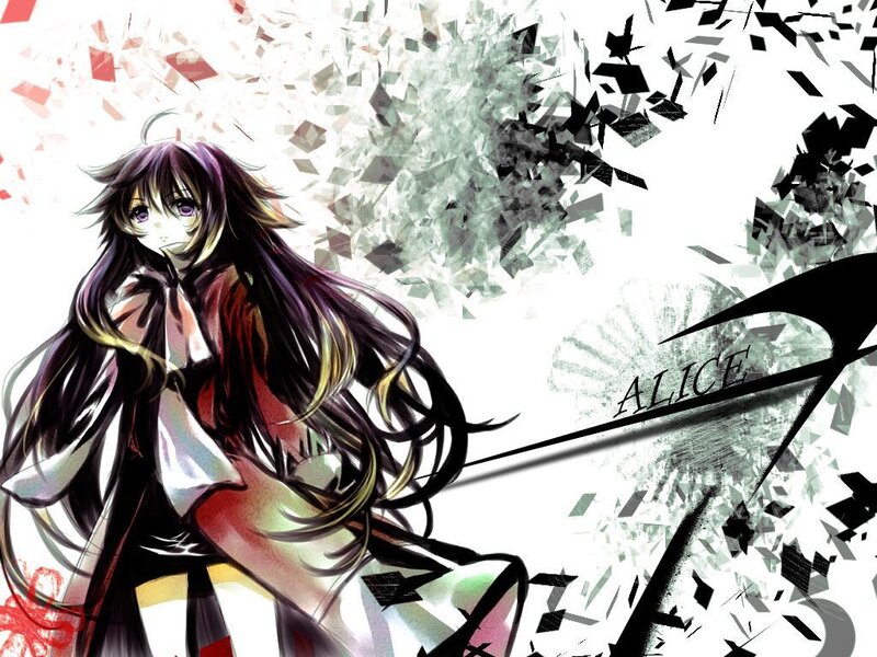 Anime Girl with Long Hair — Black, Dramatic, Manga, Sword, Shattered Glass