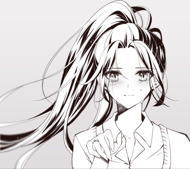 Anime Girl with Long Hair — Black, Dramatic, Manga, Tears