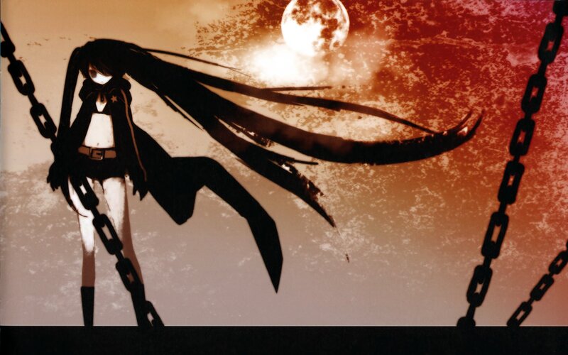 Anime Girl with Long Hair — Black, Dramatic, Night, Chains