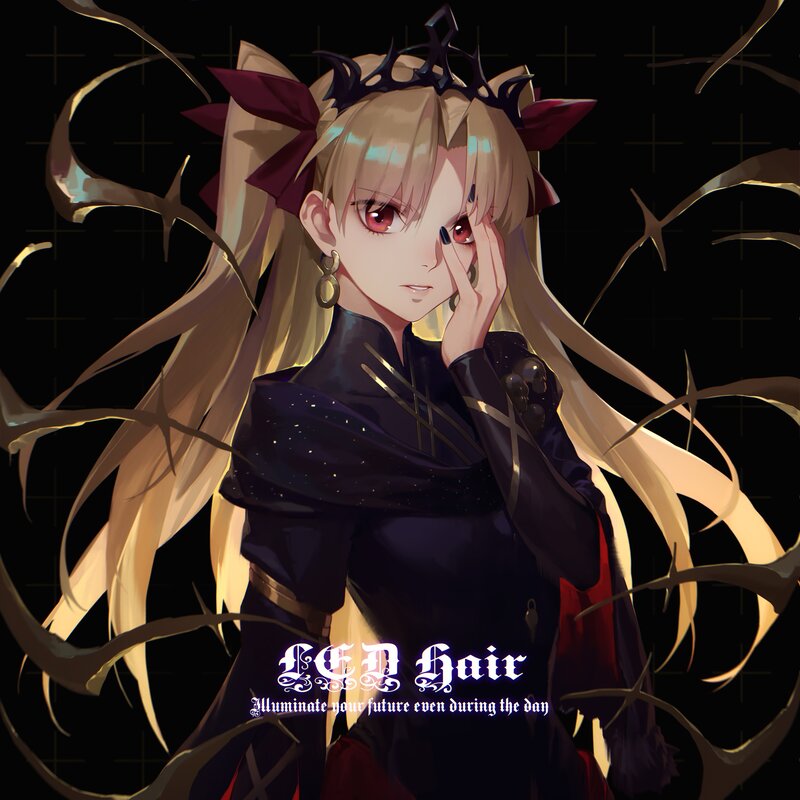 Anime Girl with Long Hair — Black, Dramatic, Night, Digital Art, Crown